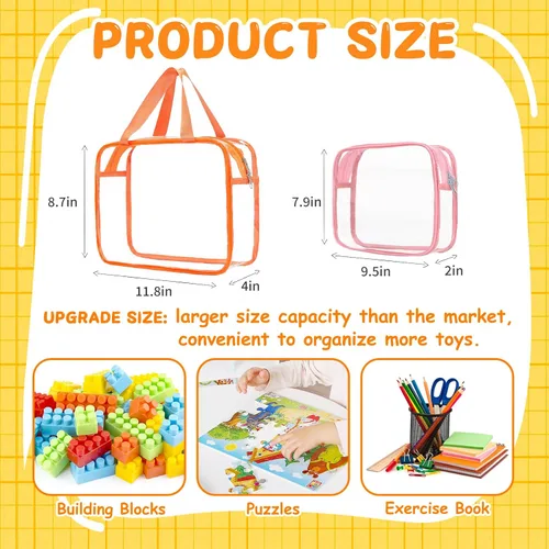 Miniatura 2 de 9 bolsas de almacenamiento de juguetes, bolsa organizadora de juguetes de PVC transparente que incluye 6 bolsas grandes de mano y 3 bolsas medianas