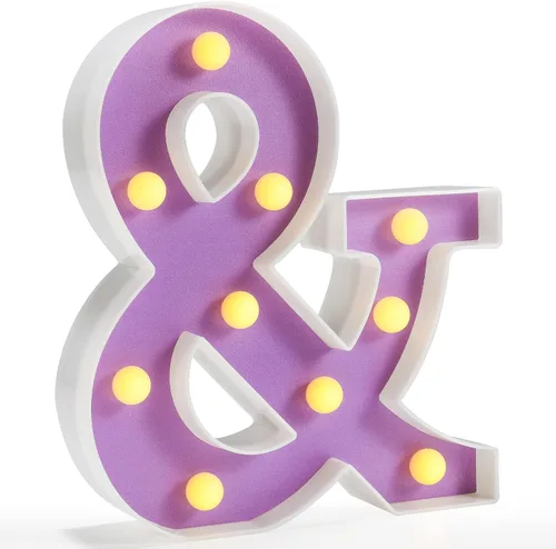Pooqla Luces LED de Letras, Letrero del Alfabeto Iluminado Morado, Luz Nocturna de Marquesina Colorida DIY con LED Blanco Cálido, Decoración para
