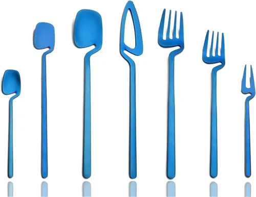 Miniatura 13 de JASHII Juego de cubiertos de 28 piezas de acero inoxidable 304 para 4, juego de utensilios de metal para comer, incluye tenedor de frutas y cuchara