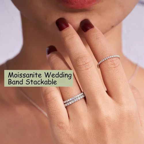 Miniatura 5 de YODEWA Alianza de boda de moissanita para mujer, plata de ley 925 de media eternidad, 0.20.30.350.42 quilates, color D, VVS, diamante creado
