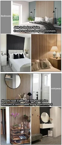 Miniatura 8 de Paneles acústicos de pared acústicos, paneles grandes insonorizados, panel de absorción de sonido acanalado 3D con acabado de madera, tratamiento