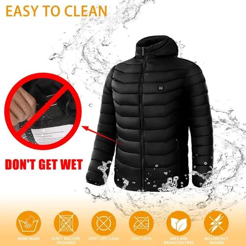 Miniatura 6 de Snullo Chaqueta acolchada con calefacción eléctrica para hombre, capucha aislada, cortavientos, 4 zonas de calor (batería no incluida)