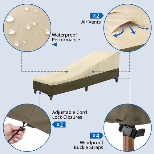 Miniatura 4 de SunPatio Funda para tumbona impermeable al aire libre, resistente, paquete de 2 fundas para sillas de patio, resistentes a los rayos UV, a Beige