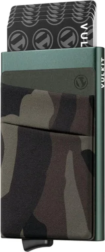 VULKIT Tarjetero con bolsillo para dinero, billetera desplegable con bloqueo RFID, funda delgada de metal para tarjetas bancarias con capacidad para