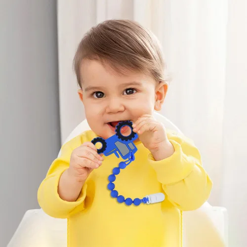 Miniatura 7 de Juguete mordedor de silicona de grado alimenticio para bebés con soporte para chupete, juguetes de dentición para niños y niñas, apto para Azul