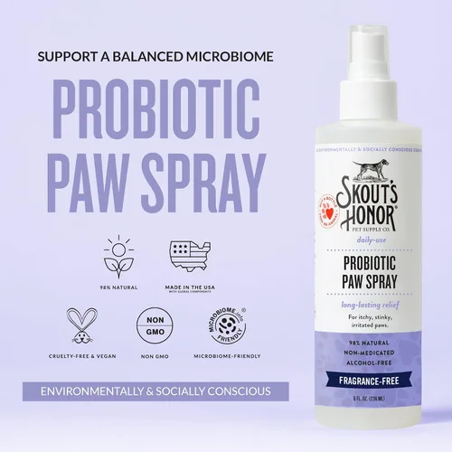 Miniatura 2 de Skout's Honor Spray probiótico para patas para perros, certificado para microbiomas, sin alcohol, sin fragancia y sin medicamentos, apoya la piel