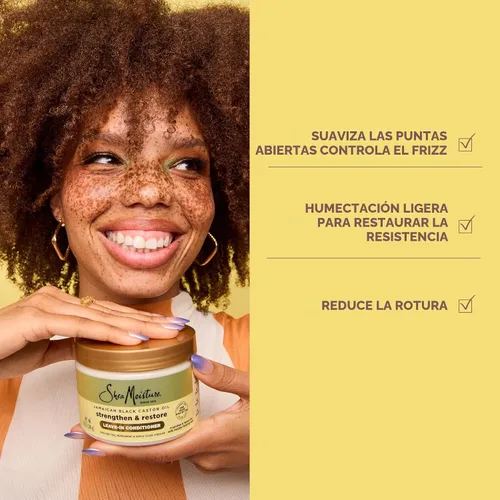 Miniatura 5 de SheaMoisture Aceite de Ricino Negro Jamaiquino, Acondicionador Fortalecedor y Restaurador Sin Enjuague, 11.5 fl oz (340 ml)
