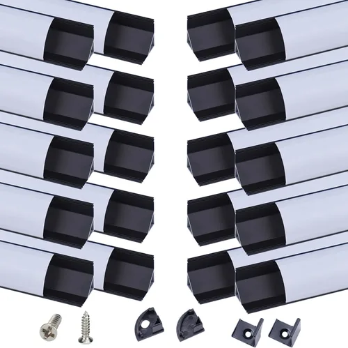 Miniatura 9 de Muzata Paquete de 10 canales LED en forma de V de 6.6 pies/6.6 ft con canal LED de aluminio negro LED difusor canal con cubierta blanca lechosa