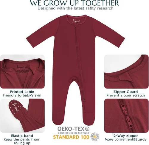 Miniatura 39 de Jimonda Pijama de bambú para bebé, unisex, para niños y niñas, de una pieza, manga larga, cierre de cremallera de 2 vías, mameluco