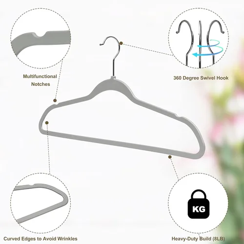 Miniatura 5 de Quality Hangers Paquete de 20 perchas de plástico para ropa, perchas delgadas sin terciopelo con gancho cromado giratorio de 360° y muescas
