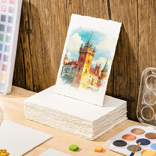 Miniatura 6 de 100 Hojas de Papel para Acuarela 4 x 6 Pulgadas, 300 GSM Papel con Bordes Rugosos Papel Texturizado Hecho a Mano para Acuarelas, Invitaciones