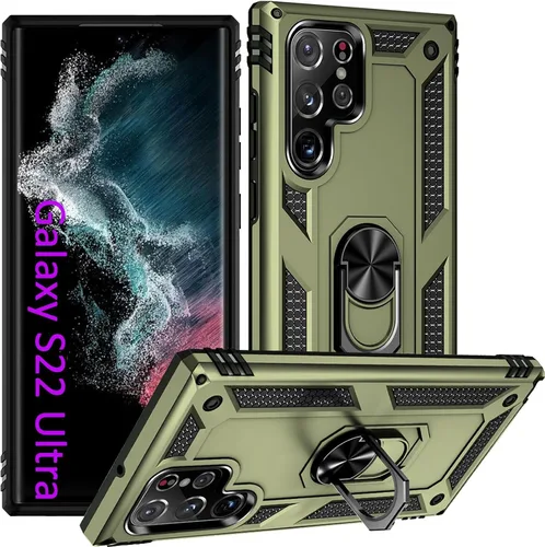 Funda S22 Ultra para Samsung Galaxy S22 Ultra, con anillo de soporte, soporte ajustable, grado militar, protección resistente, a prueba de golpes,