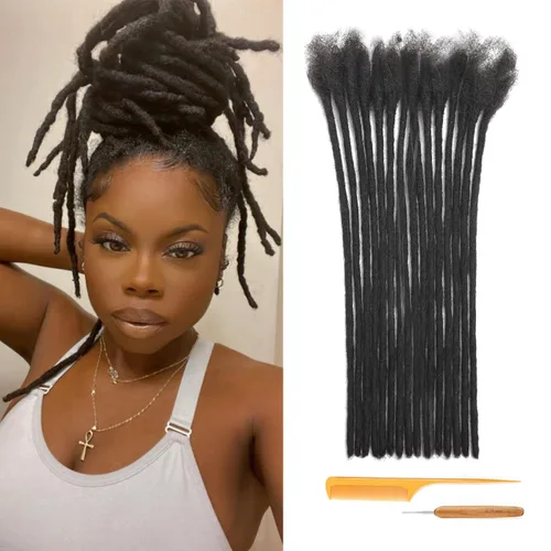 Miniatura 14 de Extensiones de Rastas de Cabello Humano 0.4cm de Grosor 4 Pulgadas 20 Hebras 100% Cabello Humano Real para Hombres/Mujeres/Niños Completamente