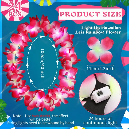 Miniatura 41 de Sherr 24 piezas de collares de flores de leis hawaianas con luces LED para boda, luces LED para leis hawaianas, collares de flores de leis hawaianas