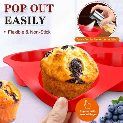 Miniatura 4 de Walfos Molde de silicona para magdalenas, juego de 3 moldes para magdalenas, incluye 24 tazas de mini moldes para muffins, 12 tazas regulares y 6