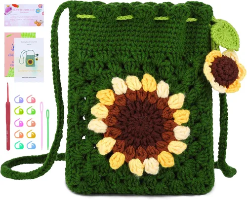 Miniatura 10 de Fedmut Kit de ganchillo para principiantes, kit de inicio de ganchillo Phonebag con tutoriales en video e hilos, gancho, accesorios