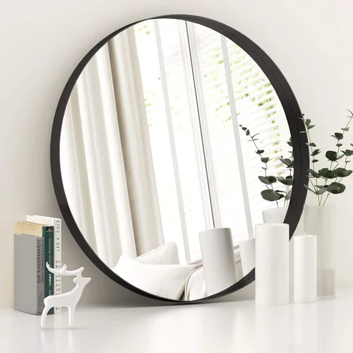 Miniatura 8 de LYYYXGYP Espejo de pared ovalado de 23 x 29 pulgadas, marco de metal negro mate, espejos decorativos para montaje en pared, para tocador, baño