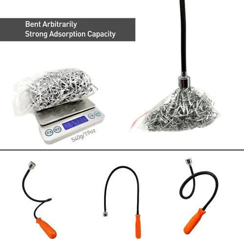 Miniatura 3 de Herramienta de recogida magnética flexible, palo de recogida extensible y plegable, extensible hasta 22.8” con capacidad de tracción de 20LB, útil