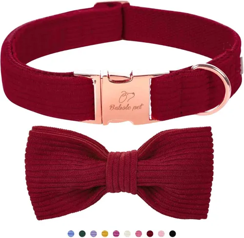 Miniatura 57 de Collares Verdes para Perros Pequeños, Lindo Collar de Pana para Perro con Corbatín, Hebilla de Metal de Seguridad, Collares Ajustables