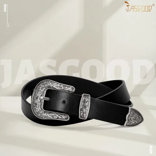 Miniatura 7 de Cinturón de cuero para mujer, diseño clásico occidental, cinturón negro para pantalones de mezclilla.