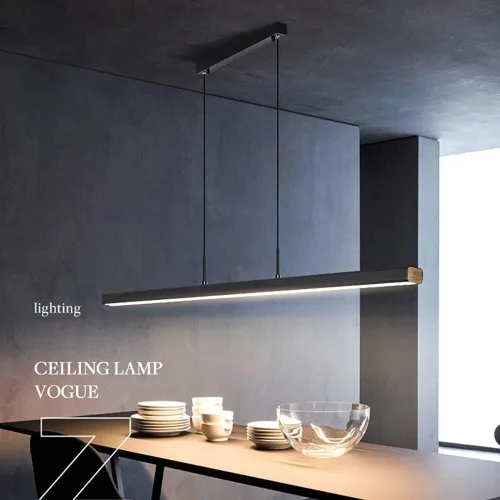 Miniatura 7 de Isla de cocina negra larga barra colgante Candelabros modernos 4000K luces colgantes creativas lineales lámparas de suspensión para sala de estar