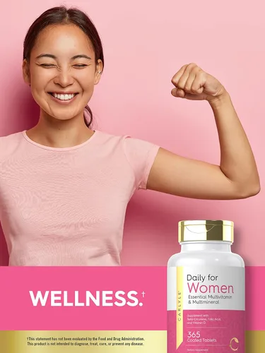 Miniatura 6 de Carlyle Multivitamínico y multimineral para mujer 365 tabletas Suplemento diario con betacaroteno, ácido fólico y vitamina D Píldoras sin OMG
