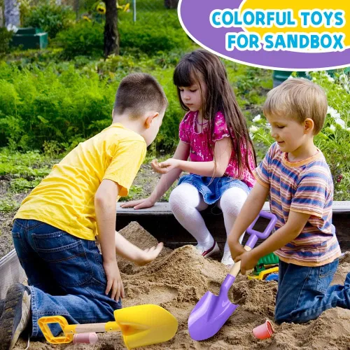 Miniatura 3 de Dilabnba Palas de arena para niños de 16 pulgadas, mango de madera resistente, palas de plástico ABS, herramientas para excavar playa, arenero