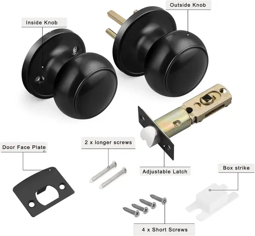 Miniatura 5 de Gobrico Paquete de 3 pomos para puerta interior, color negro, redondo, pomo para puerta de armario, para pasillo, cocina, función de paso, cerradura