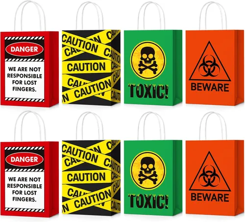 Miniatura 9 de TaoBary 24 bolsas de regalo de Halloween de peligro biológico de Halloween, bolsas de regalo de papel con asas, temática de zombies, recuerdos