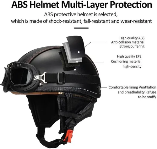 Miniatura 2 de Casco Moto Retro ABS Ligero 22.93 oz DOT Homologado - Medio Casco Jet para Hombre y Mujer con Doble Ventilación, Forro Desmontable y Hebilla Rápida