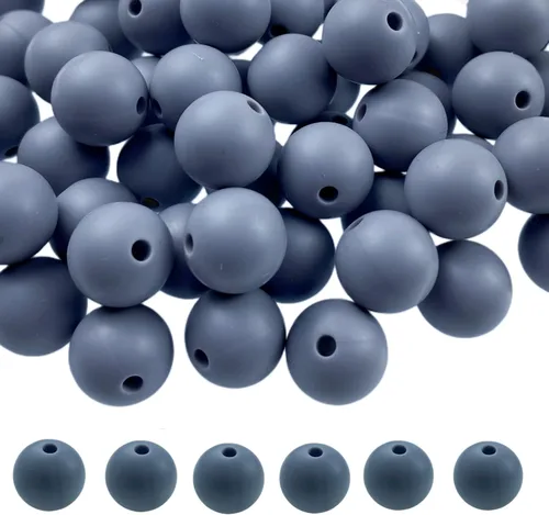 Miniatura 23 de Cuentas de silicona, 70 cuentas redondas de silicona de 0.472 pulgadas para hacer llaveros, pulseras, collares, aretes, joyas, manualidades (azul)