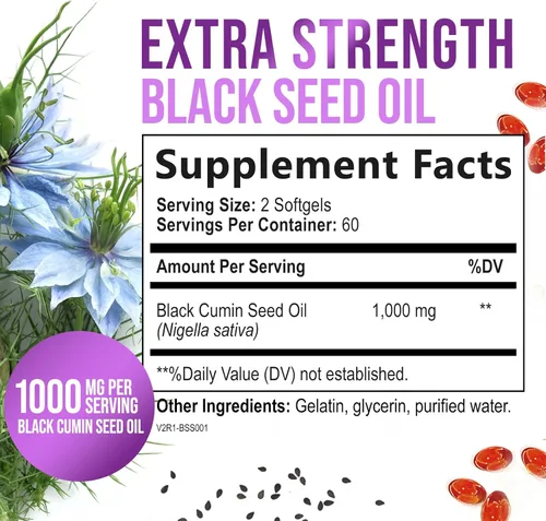 Miniatura 2 de Cápsulas de aceite de semilla negra, 1000 mg por porción, el mejor aceite de semilla de comino, aceite de semilla negra pura de Nigella sativa