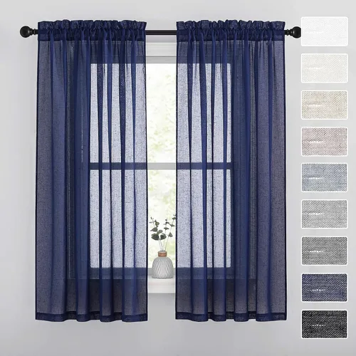 Miniatura 34 de RYB HOME - Cortinas de lino natural de 36 pulgadas de largo, juego de 2 paneles - Cortinas tejidas de lino suaves y transpirables, cortinas ligeras