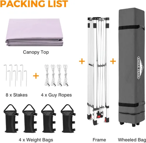 Miniatura 368 de EAGLE PEAK Tienda de campaña desplegable con bolsa de transporte con ruedas, 8 estacas, 4 cuerdas, 4 bolsas de peso, toldo de tienda de campaña