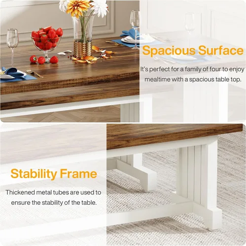 Miniatura 5 de Tribesigns Juego de mesa de comedor de 47 pulgadas para 4, mesa de cocina de 3 piezas con 2 bancos, muebles de cena de madera de granja