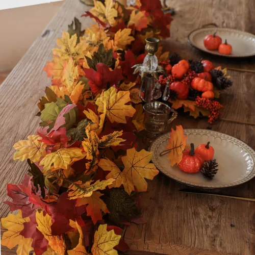 Miniatura 4 de PARTY JOY 6 guirnaldas de hojas de naranja, guirnalda de Halloween de 5.6 pies, hoja de arce artificial, para colgar en otoño, decoración de Acción