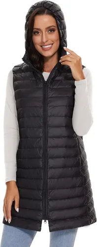 Miniatura 3 de ELFJOY Chaleco largo con cremallera y capucha para mujer, Blanco