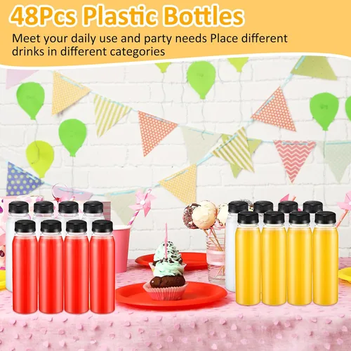 Miniatura 3 de Uiifan - 48 botellas de jugo de 10 onzas con tapas, botellas de plástico a granel con tapas, recipientes vacíos reutilizables transparentes