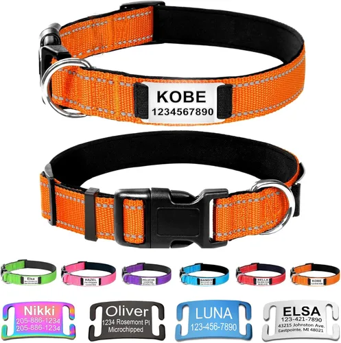 Miniatura 9 de Collares de perro personalizados con placa de nombre, etiquetas de identificación grabadas con collar de nailon reflectante, collar de neopreno