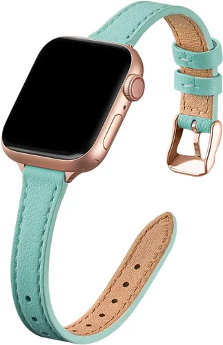 Miniatura 12 de STIROLL - Correa delgada de cuero para reloj inteligente, compatible con Apple Watch de 38, 40, 41, 42, 44, 45 y 49 mm, correa de cuero de grano
