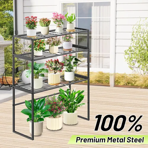 Miniatura 6 de Soporte de metal para plantas para interiores y exteriores, 3 niveles en maceta, estante para plantas, estante de exhibición de macetas resistente 3