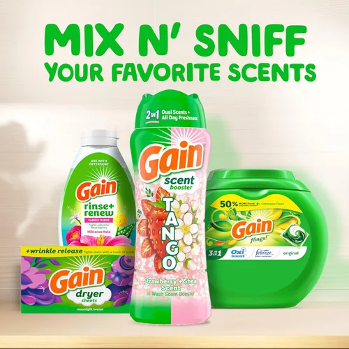 Miniatura 9 de Gain Tango 2-en-1 Perlas Potenciadoras de Aroma para Lavandería, Aroma de Fresa y Karité, 21.1 oz, Perlas de Lavandería con Doble Aroma Plus
