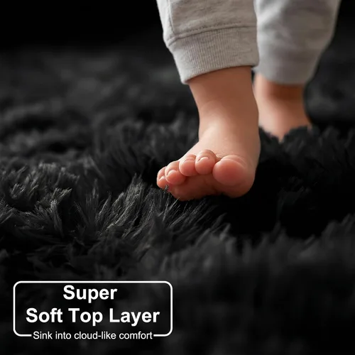 Miniatura 2 de Alfombra redonda pequeña negra de 3 pies para dormitorio, alfombra circular esponjosa para decoración de sala de estar, alfombra circular peluda