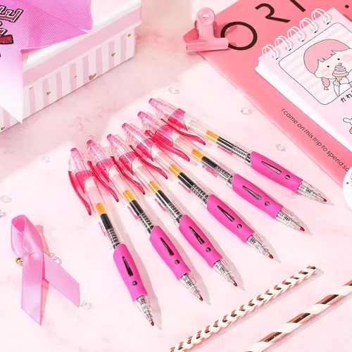 Miniatura 7 de Epakh 100 bolígrafos de concientización sobre el cáncer de mama, bolígrafos de cinta rosa a granel de 0.020 in, bolígrafos retráctiles de tinta