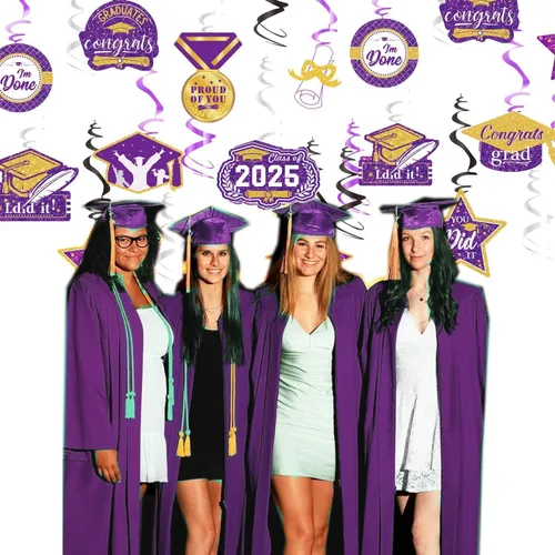 Miniatura 5 de Decoraciones de graduación de oro morado 2026/oro morado, decoraciones de fiesta de graduación NYU colgantes clase de 2026 púrpura para fiesta