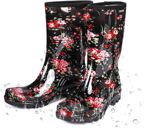Miniatura 5 de DKSUKO Waterproof Womens Rain Boots insulated,Lightweight Rubber fashion Boots in Gardening,Warm and Comfortable Wide Calf Rain Boots with Glossy in