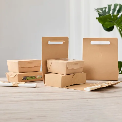 Miniatura 4 de Restaurantware Bio Tek - Loncheras de papel de 8.75 x 4.25 x 8 pulgadas con asas, 100 recipientes desechables de papel kraft para alimentos