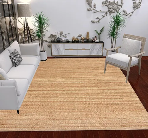 Miniatura 7 de Antep Rugs Alfombra de fibra de yute tejida a mano natural para interiores 8x10 (Natural, 7'10" x 10')