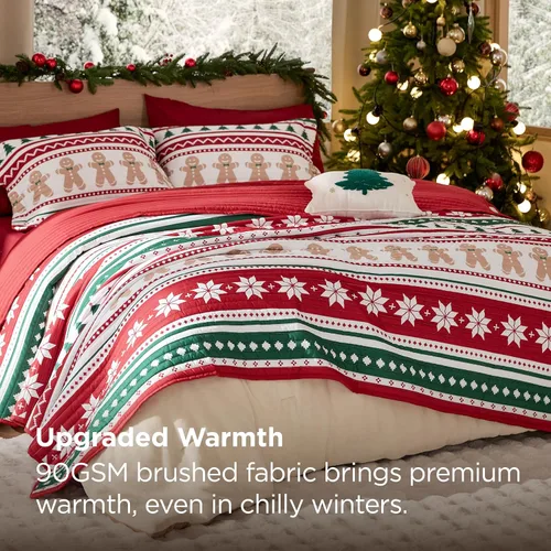 Miniatura 8 de Bedsure Edredón de Navidad tamaño Queen, edredón rojo para cama tamaño Queen, ropa de cama de Navidad con patrón de rayas de hombre de jengibre - 16