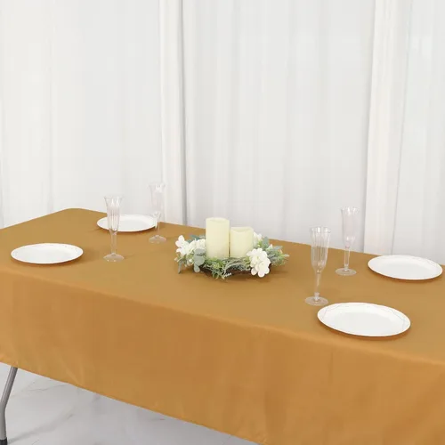Miniatura 4 de TABLECLOTHSFACTORY - Mantel rectangular de poliéster para banquete de boda, fiesta, restaurante, 54 x 96 pulgadas, color dorado